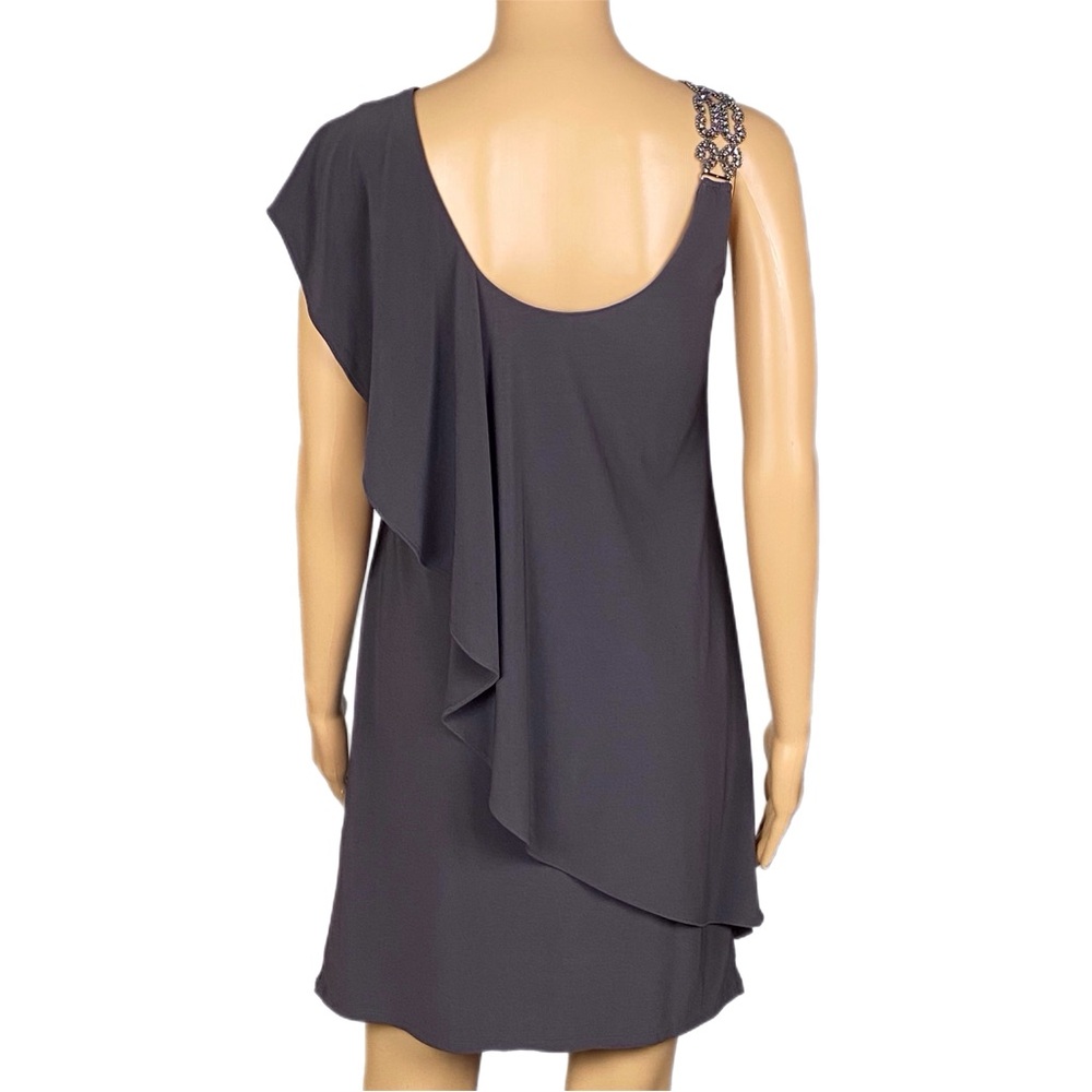 Betsy & Adam gray Embellished One Shoulder Popover Cocktail Dress stretch Size 4 - Picture 9 of 12